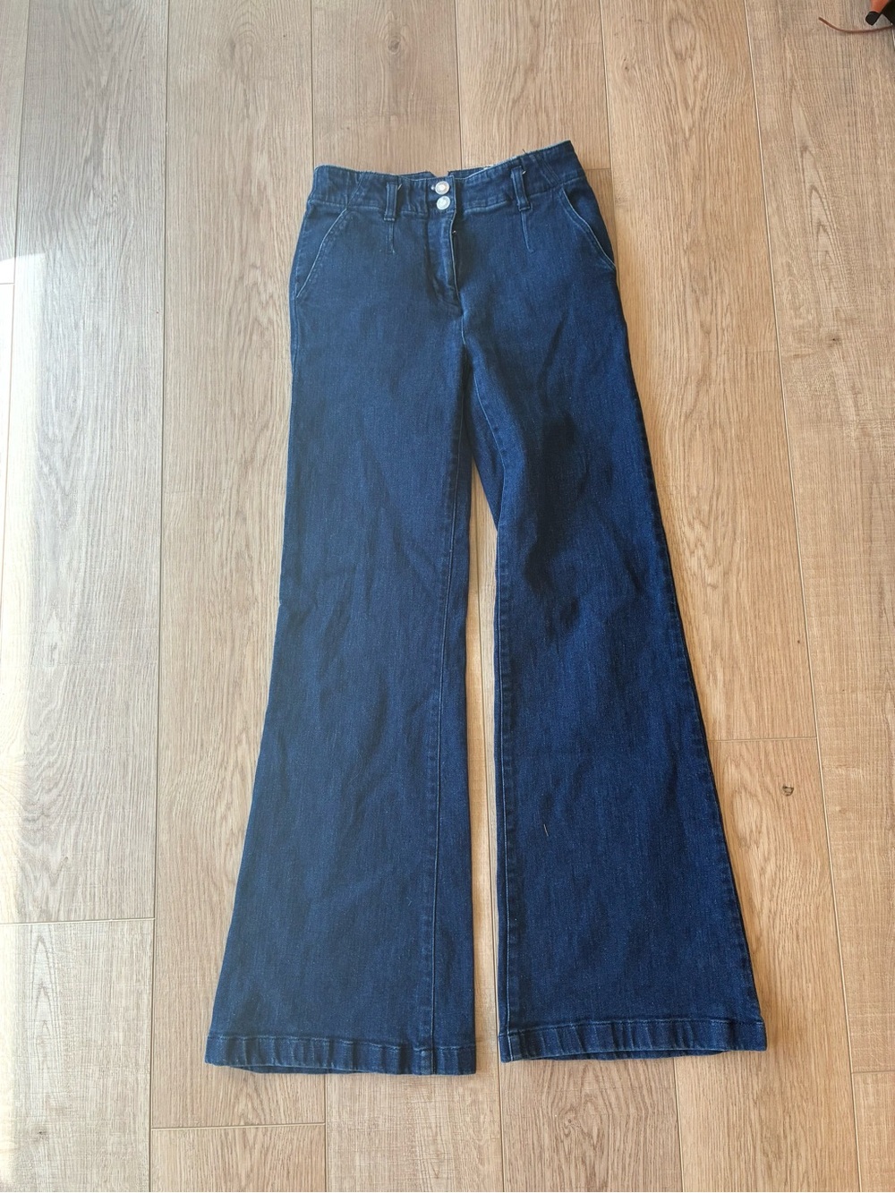Maeve Anthropologie Wide Leg Jeans dark wash mid rise size 25 boho classic